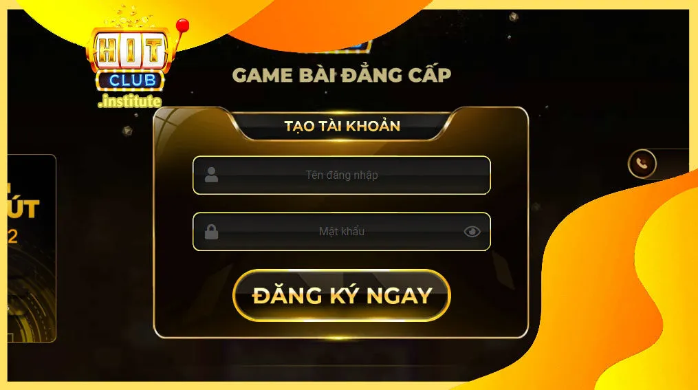 Giao diện đăng ký tài khoản tại Hit Club.